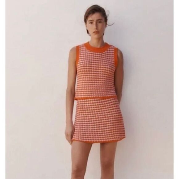 ZARA LILAC PURPIE ORANGE CROCHET CHECK 60'S INSPIRED TOP size L - Picture 7 of 8